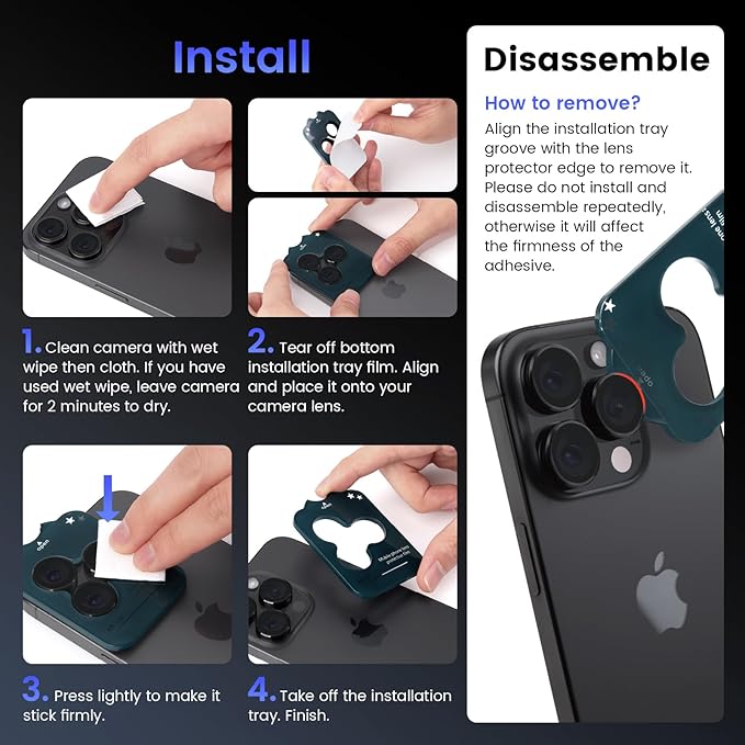Tensea Camera Lens Protector Compatible for iPhone 16 Pro Max/16 Pro/14 Pro Max/14 Pro, Metal Aluminum Alloy Tempered Glass Cover Camera Screen Protector Accessories, Case Friendly