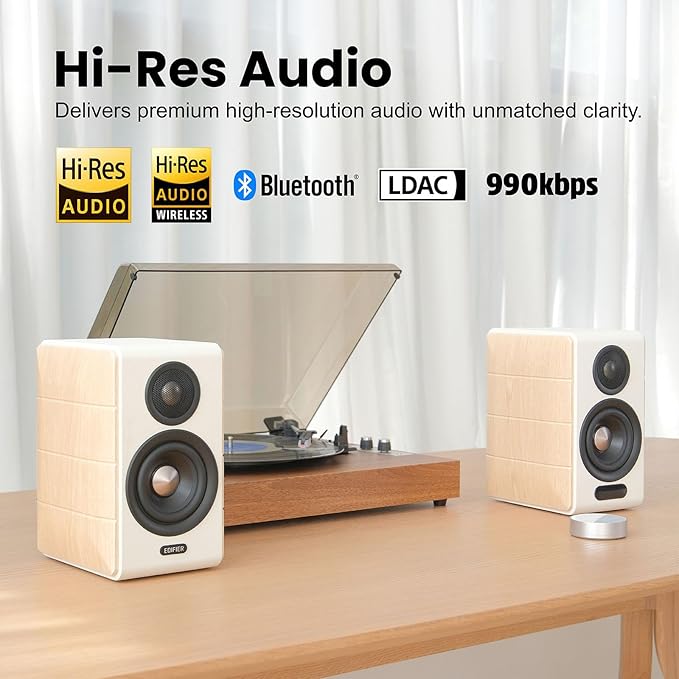 Edifier S880DB MKII Active Bookshelf Speakers,2.0Computer Hi-Fi Speaker System,88W RMS Hi-Res Audio with LDAC Bluetooth USB-C Optical Coaxial RCA Input Subwoofer Output for Record Player TV,Pair-White