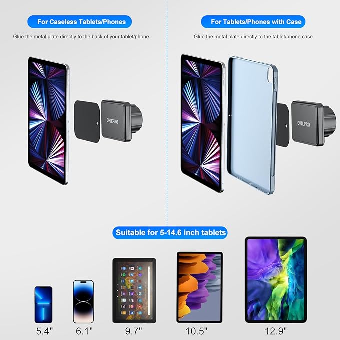 OHLPRO Magnetic Tablet Car Mount Holder, 360°Rotatable Drill Base iPad Wall Mount, Strong Magnet Tablet and iPad, Galaxy, Kindle, Fire HD, Truck, Car, Desk, Boat