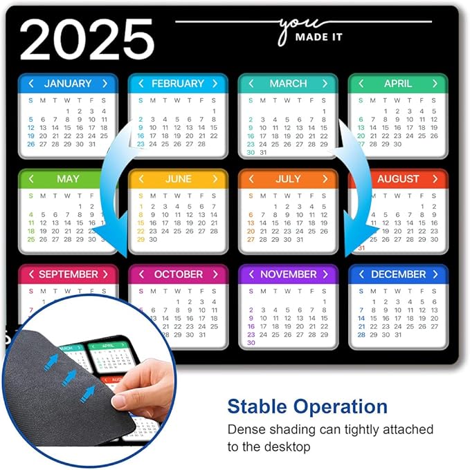 Hokafenle Mouse Pad, Black 2025 Calendar Mouse Pad, Premium-Textured Square Waterproof Mouse Mat Non-Slip Rubber Base MousePads for Office Laptop Home