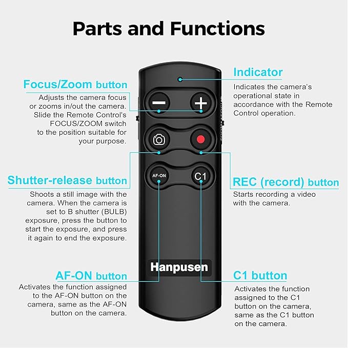 Wireless Shutter Release Camera Remote Control for Sony A7C,A7III,ZV-1,ZV-E10,ZV-1F,A6100,A6400,A6700,A7IV,RX100 VII,A9,A9 II,DSC-RX0 II,DSC-RX100 VII; Replace RMT-P1BT