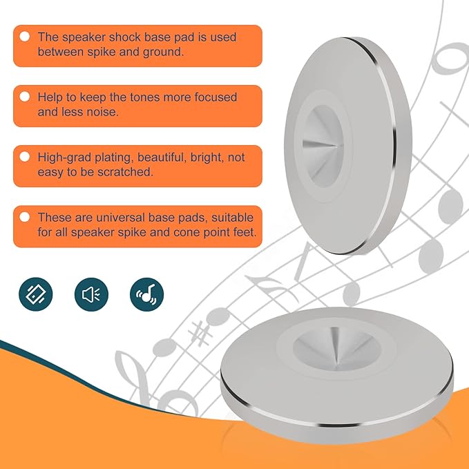 Preffair 4Pcs Stainless Steel Audio Speaker Spike Pads Mats Speaker Isolation Stand Feet Cone Shock Floor Protector Base for HiFi Turntable Subwoofer Loudspeaker Amplifier CD DVD Player