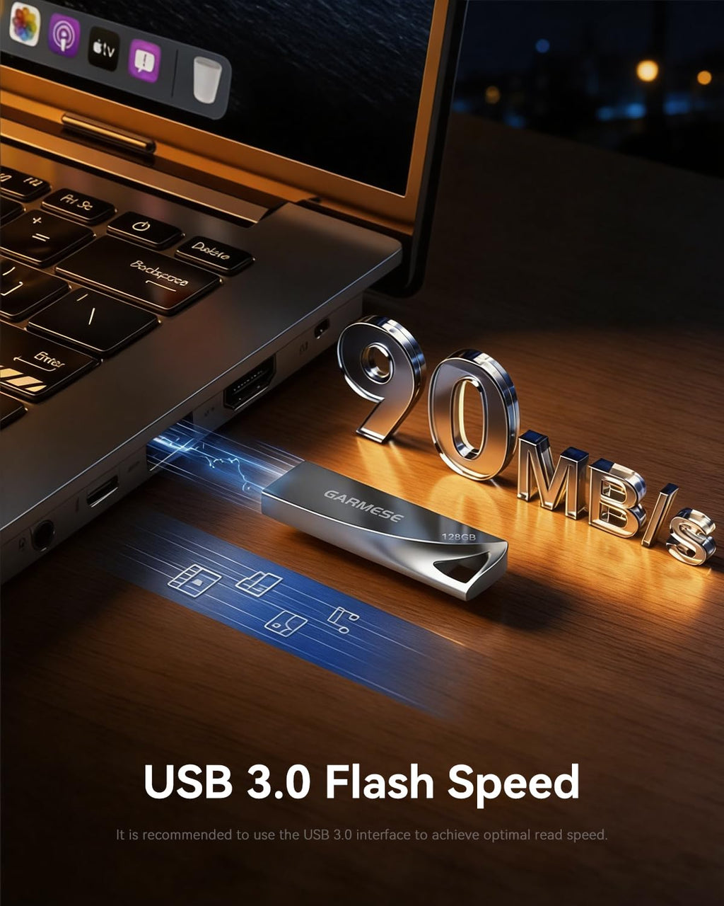 GARMESE Metal USB Flash Drive with Keychain Portable Memory Stick 128GB 1 Pack