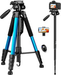 Victiv 72 inch Camera Tripod, Tall Tripod for Camera Cell Phone, Heavy Duty Camera Tripod Stand, Professional Aluminum Monopod, Compatible with Canon Nikon Sony DSLR Cameras - Blue