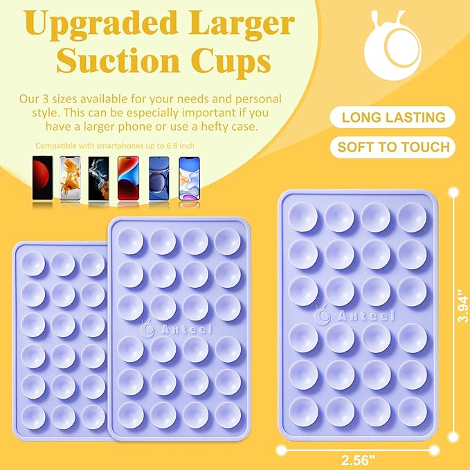 Anteel MAX Silicone Suction Phone Case Adhesive Mount, Upgraded Super Strong Grip, Durable, Easy to Use, Hands-Free Sticky Phone Holder for Selfies, Tiktok Videos, 2.56"x3.94" (LPK&LPK)