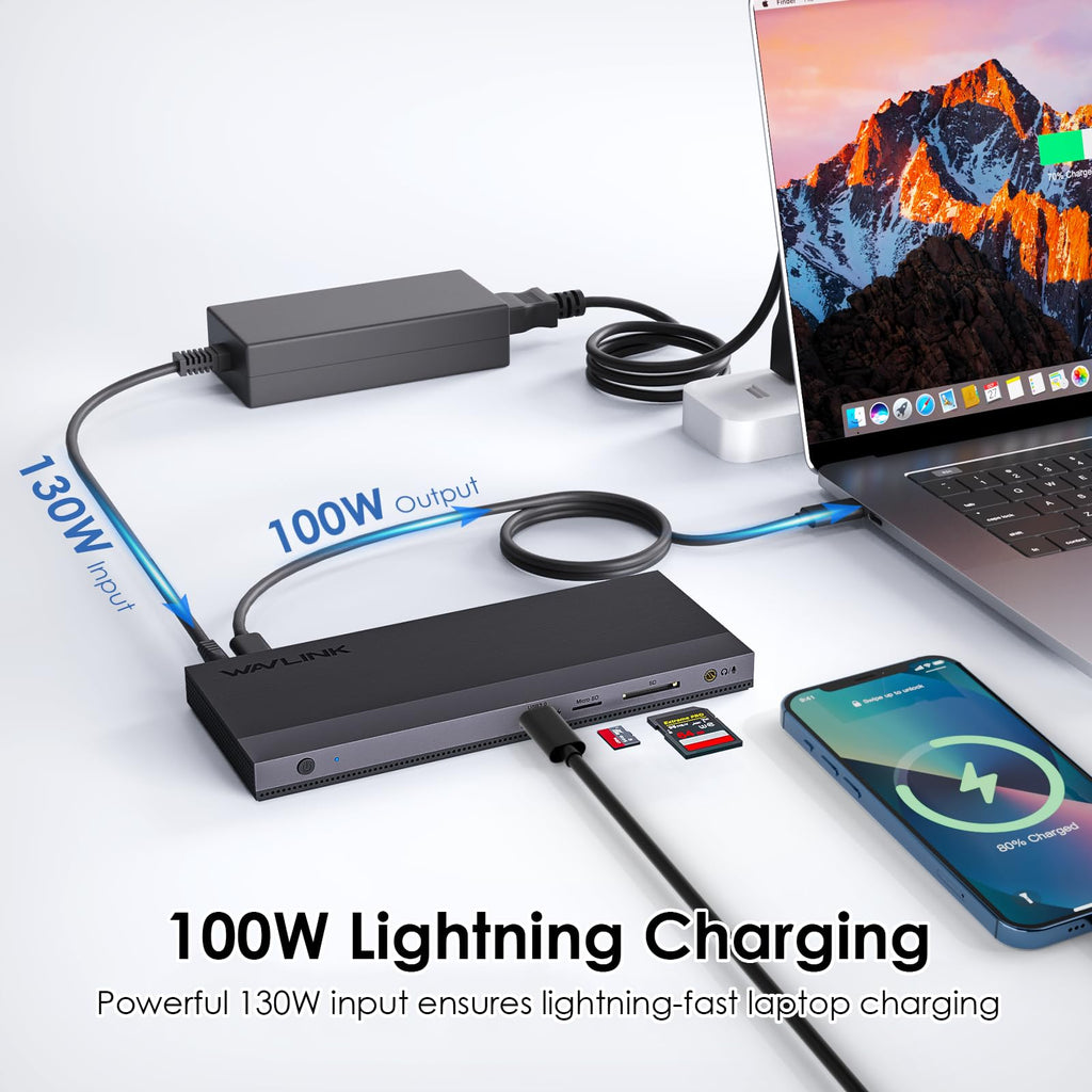 WAVLINK Laptop Docking Station, Dual DisplayPort,HDMI, Single 4K@144Hz