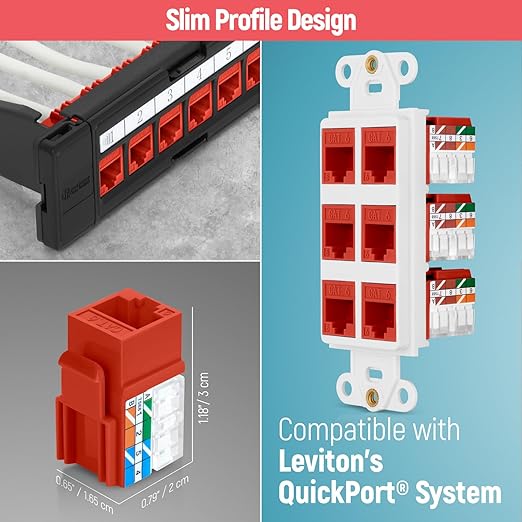 Everest 90 Degree RJ45 cat6 Keystone Jacks Slim Profile 100-Pack Orange