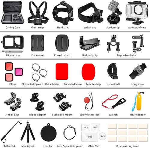 Accessories Kit for DJI Osmo Action 5 Pro/4/3 Black, SGIP Waterproof Protective Cover Housing Bike Mount Selfie Stick, Accessory Set