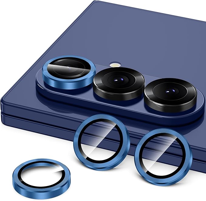 Avocase for Samsung Galaxy Z Fold 7 Camera Lens Protector, Individual Metal Ring Tempered Glass Lens Cover, [Strong Adsorption] Scratch Resistant Ultra-Thin HD Clear Lens Cover, 1 Set-Blue Shadow