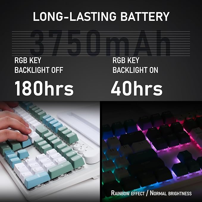iRocks K74R Wireless RGB Illuminated Mechanical Gaming Keyboard, Hot-Swappable Switches, Easy-Clean Floating Design, PBT 107 Keys NKRO, Detachable USB-C Cable - Island Blue (Brown Switches)