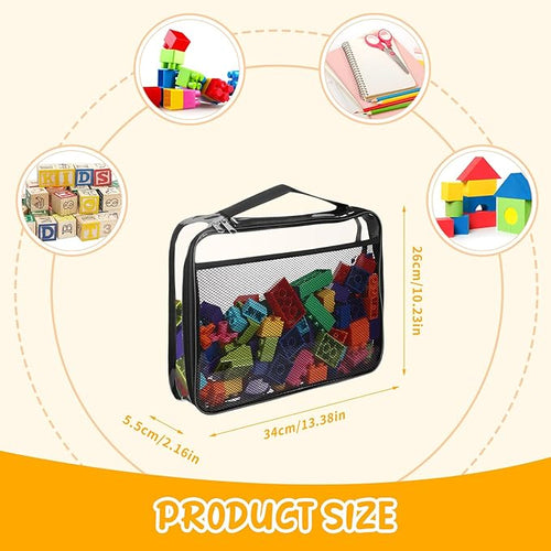 8 Packs Toy Storage Bags with Zipper, Clear PVC Organizing Bags, Reusable Toy Storage Organizer with Portable Handle, Travel Waterproof Organizer Bags for Building Blocks, Puzzle, Toys and Books