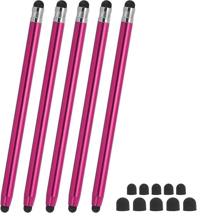 PATIKIL 5 Pcs Stylus Pens for Touch Screen, 2 in 1 High Sensitivity Universal Pen Capacitive Stylus for Phone Tablets Laptop Touch Screen Devices, Red