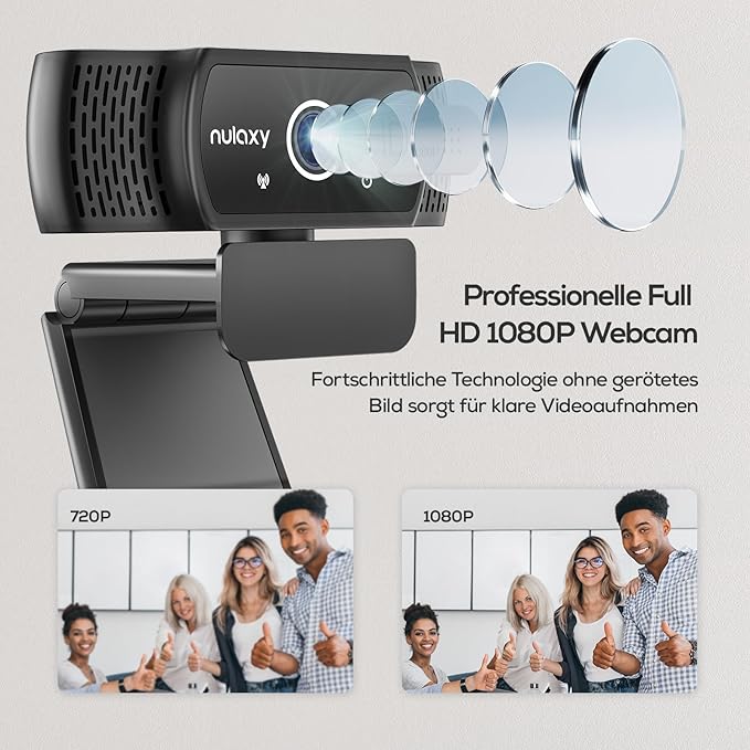 Nulaxy USB Webcam with Microphone, HD 1080p Webcam with Privacy Cover for Laptop PC Desktop, HD Light Correction, Web Camera for Video Calling, Online Classes, Skype, Zoom, FaceTime, Smart TV