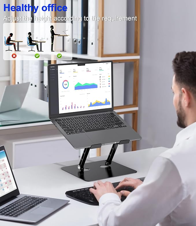 Adjustable Laptop Stand,Ergonomic Foldable Notebook Computer Holder.Compatible with MacBook iPad Dell HP Lenovo ThinkPad Acer ASUS Samsung and More 10-17" Laptops Tablets,Black