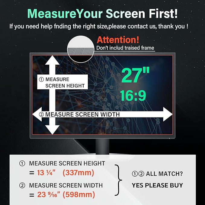 [2 Pack] Magnetic 27 Inch Computer Privacy Screen for 16:9 Aspect Ratio Widescreen Monitor, Hanging Eye Protection Anti Glare Blue Light Computer Monitor Privacy Filter, Removable 27 in Protector Film