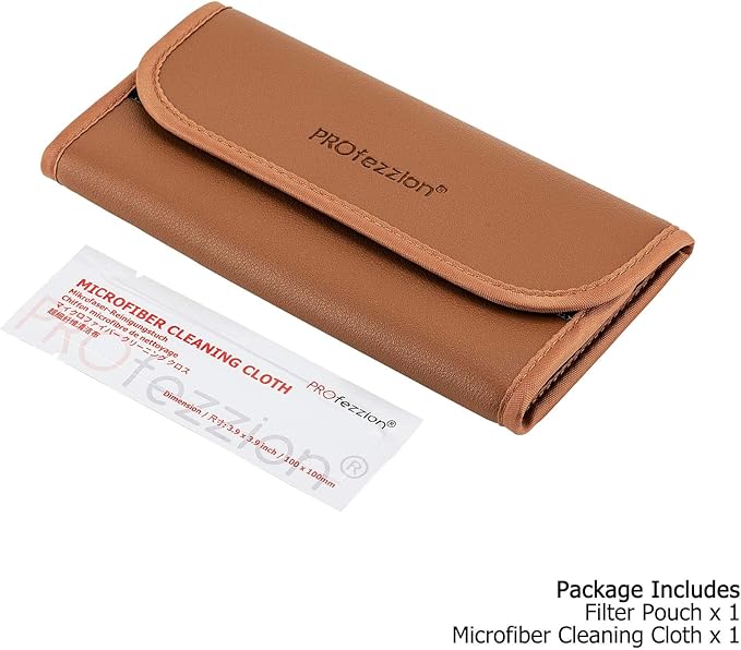 PROfezzion 4-Pocket Foldout Filter Pouch for 58mm Camera Lens Round Filter, Shock Resistant & Anti Scratch Photography Filter Case, Filter Carry Case with Microfiber Cleaning Cloth