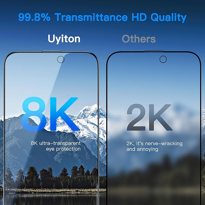 Uyiton Anti-Blue Light for iPhone 15 Screen Protector - Unbreak-Glass Full Coverage Case Friendly Scratch Resistance 9H Tempered Glass Screen Protector for iPhone 15, 2 Pack