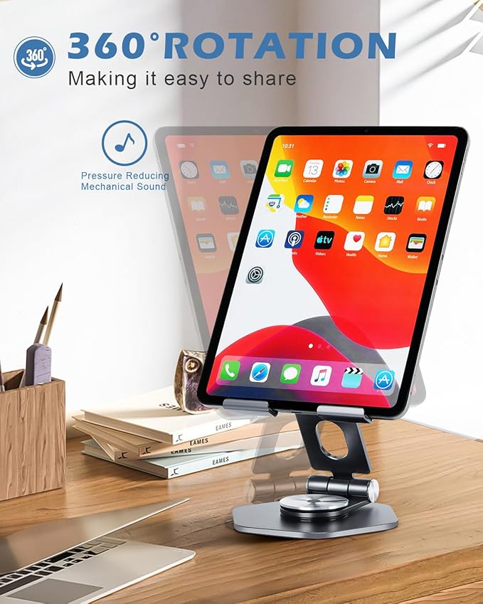 Tablet Stand, Aluminum Desktop Holder, Compatible with 5-12.9" iPad, Grey