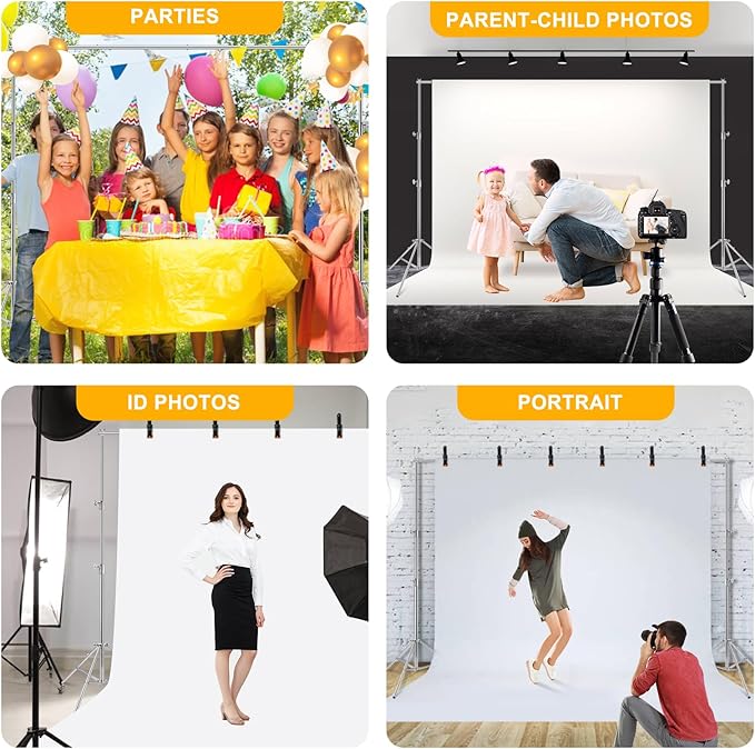 9.2 x 10 Ft Stainless Steel Backdrop Stand Heavy Duty, MSKIRA Adjustable Backdrop Stand Background Support System Kit for Photography, Parties, or Weddings with Clamps, Carry Bag