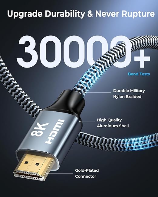 8K HDMI Cable 15ft, 48Gbps High Speed HDMI 2.1 Cable, HDMI Cord 8K 60Hz 4K 120Hz Support for HDR eARC HDCP 2.2/2.3, HDMI Cable 2.1 Compatible with HDTV, Laptop, Monitor, PC