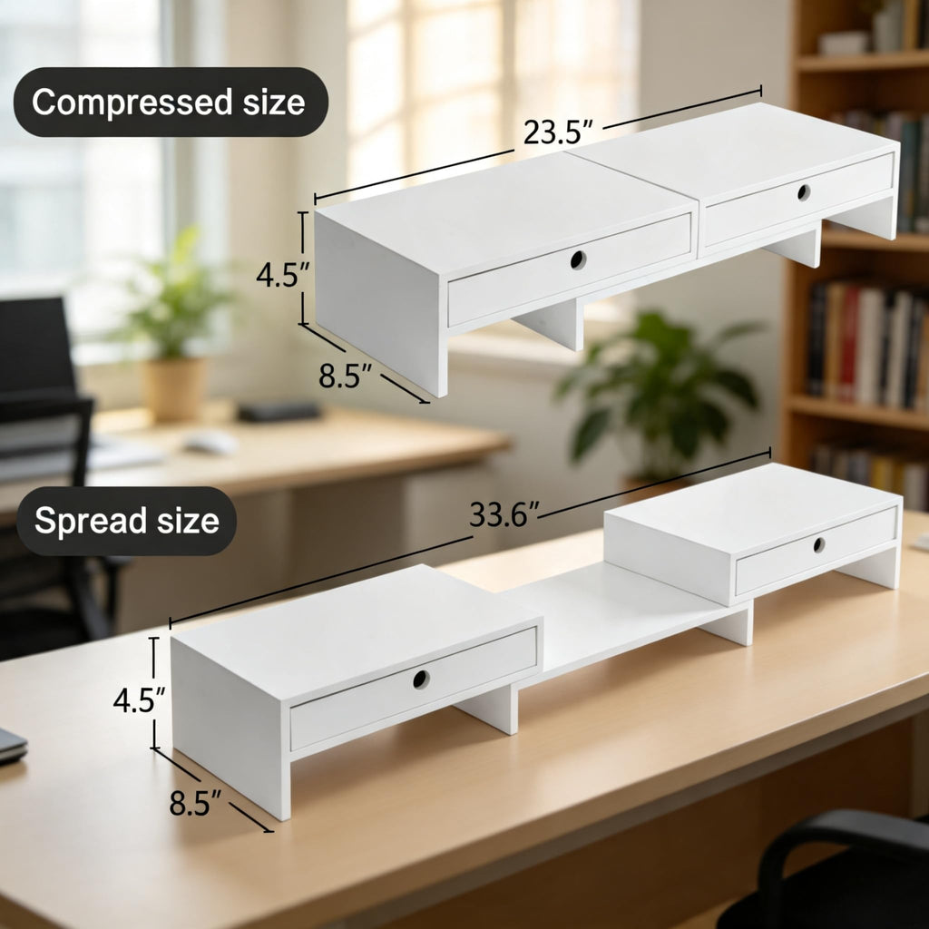 LAPTAIN Monitor Stand Riser, Adjustable Monitor Stand, 2 Drawers, White