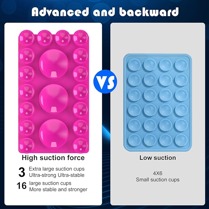 2024 Upgrade 2PCS Silicone Suction Cup Phone Case Adhesive Mount,Adhesive Grip, Sticky Suction Cup Phone Holder & Suction Phone case Holder TikTok & Selfies (Hot Pink, 3+16 Single Sided)