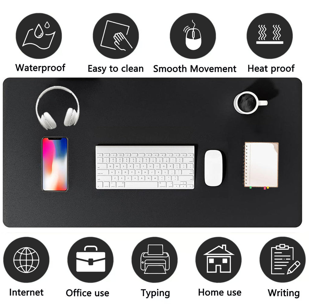 PU Leather Desk Pad Protector Gaming Mouse Pad Non Slip Desk Mat for Keyboard and Mouse Waterproof Desk Writing Pad for Office and Home Desk Accessories(Black, 31.5 * 15.7)
