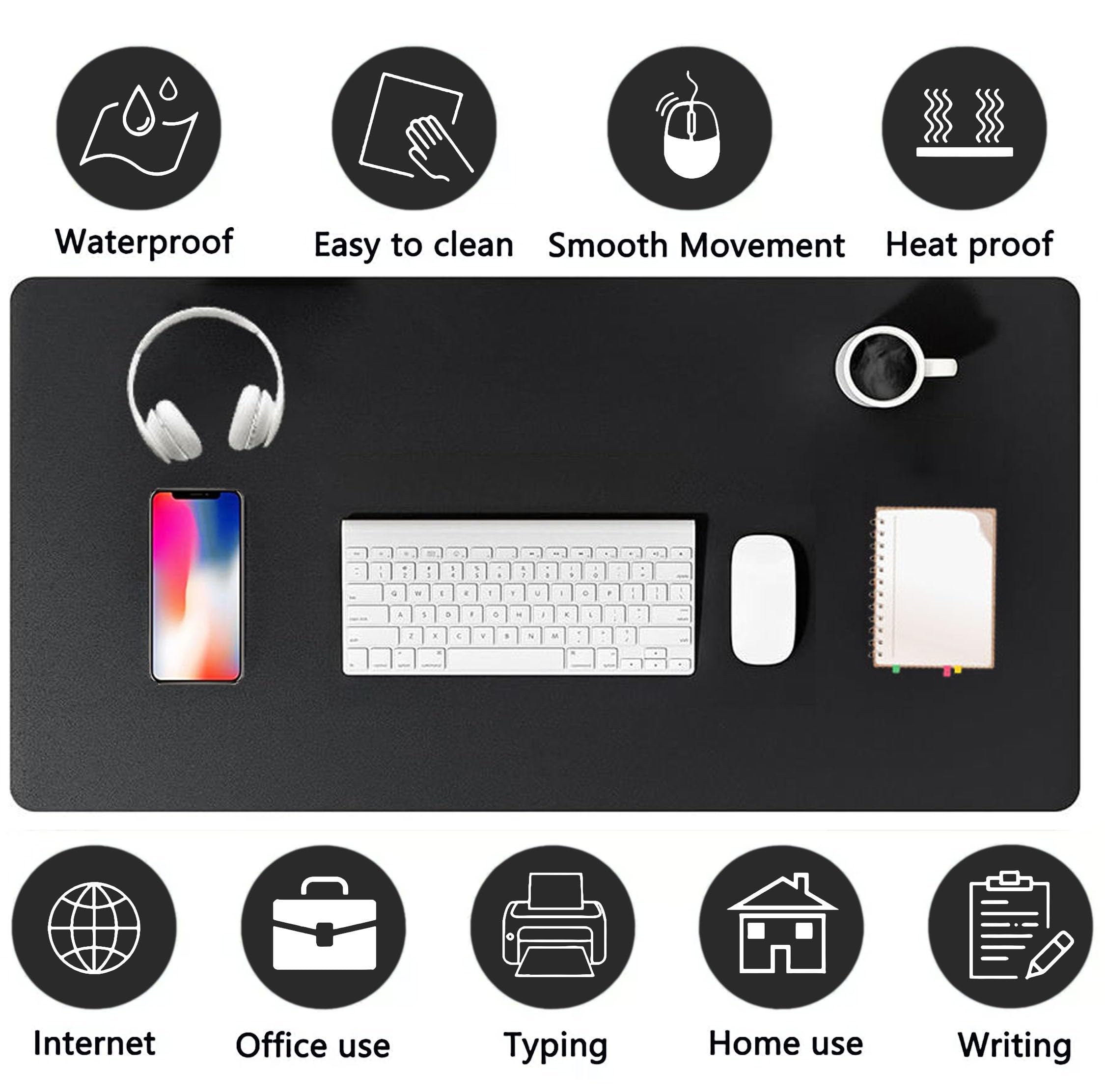 PU Leather Desk Pad Protector Gaming Mouse Pad Non Slip Desk Mat for Keyboard and Mouse Waterproof Desk Writing Pad for Office and Home Desk Accessories(Black, 31.5 * 15.7)
