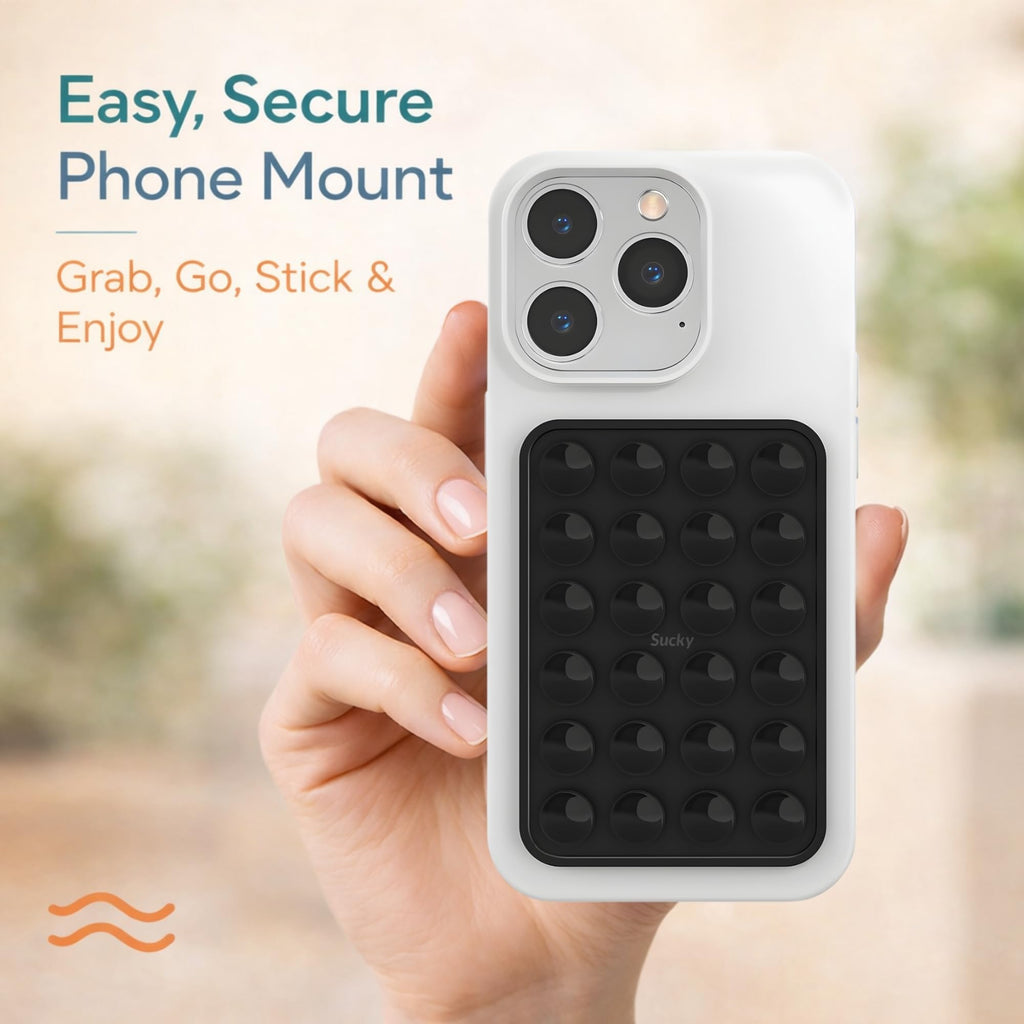 Suction Phone Case Mount, Phone Sticky Grip for iPhone and Android, Adhesive Phone Accessory, Hands-Free Mirror Shower Phone Holder for Videos and Selfies (Black)