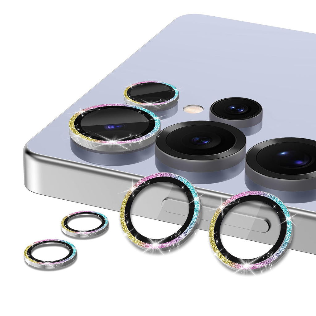 Avocase for Samsung Galaxy S25 Ultra Camera Lens Protector, Individual Metal Ring Tempered Glass Lens Cover, [Strong Adsorption] Scratch Resistant Ultra-Thin HD Clear Lens Cover,1 Set-Colorful Sparkly