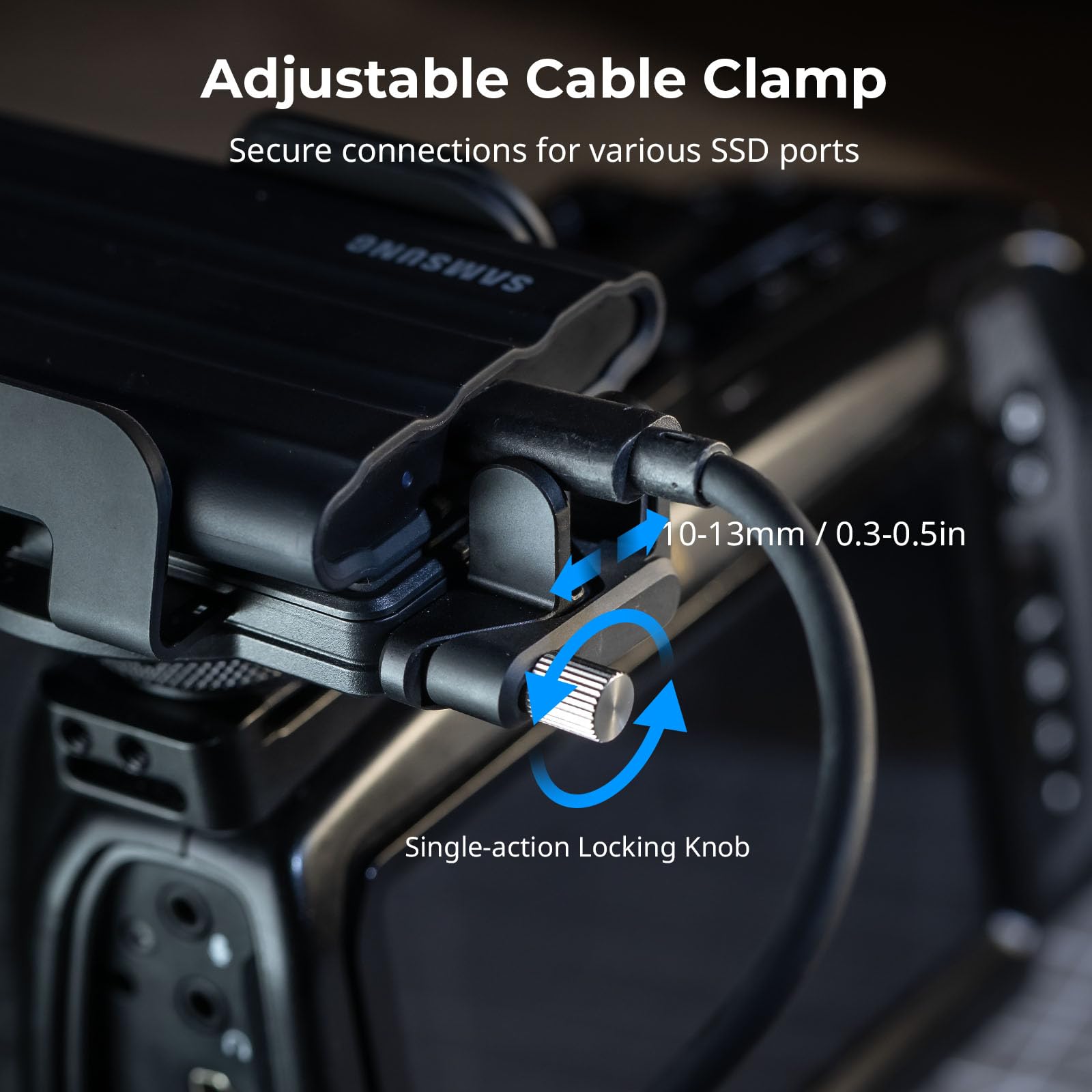 SMALLRIG Universal SSD Holder for MagSafe, SSD Mount Bracket for Samsung T5 T7 SSD, for SanDisk SSD,for iPhone 17/16/15/14, for Camera Cage, with Cold Shoe & Cable Clamp, 40-60mm Wide Clamping - 5196