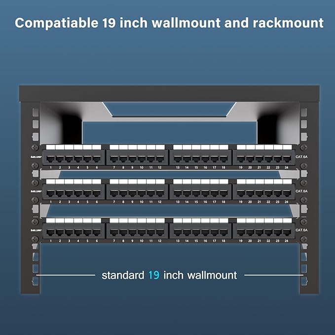 Iwillink 10Gbps Cat6A Patch Panel 24 Port, RJ45 Patch Panel UTP 19-Inch, 1U Network Patch Panel Wallmount or Rackmount Punch Down Block for Cat6A, Cat6, Cat5e, Cat5 Cabling