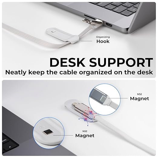 Rolling Square inCharge XL 200 cm - USB-C Cable, Universal Smartphone Cable, Gift for Men, 6-in-1 Universal Charger for Smartphones, Technical Gadget, White, Lightning Cable 100W
