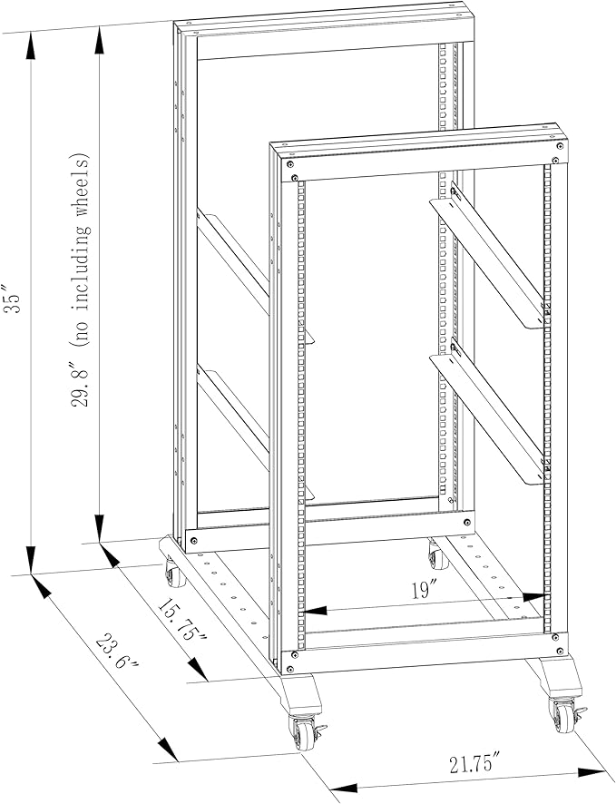 GlobalRack 15U Open Frame Rack on Wheels,Depth 15.75" Mobile IT Cabinet