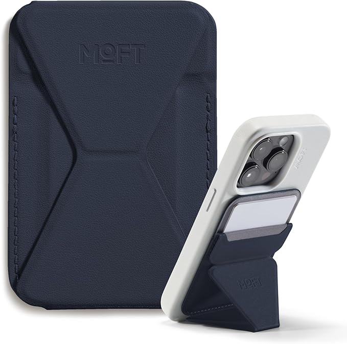 MOFT Magnetic Wallet Stand Compatible with iPhone 16/15/14/13/12 Series, Angle Adjustment & Magsafe Compatible MOVAS Phone Stand,Navy Blue