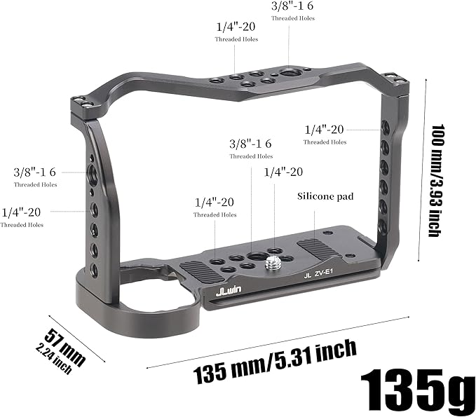 ZV-E1 Cage, Hersmay Video Stabilizer Camera Cage for Sony ZV-E1 Camera Accessories with Top Handle DSLR Rig with Cold Shoe,Handle Locating Holes,Multiple 1/4" 3/8" Screw Holes