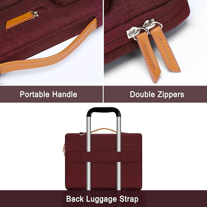MOSISO 360 Protective Laptop Shoulder Bag,13-13.3 inch Computer Bag Compatible with MacBook, HP, Dell, Lenovo, Asus Notebook,Side Open Messenger Bag with 4 Zipper Pockets&Handle, Wine Red