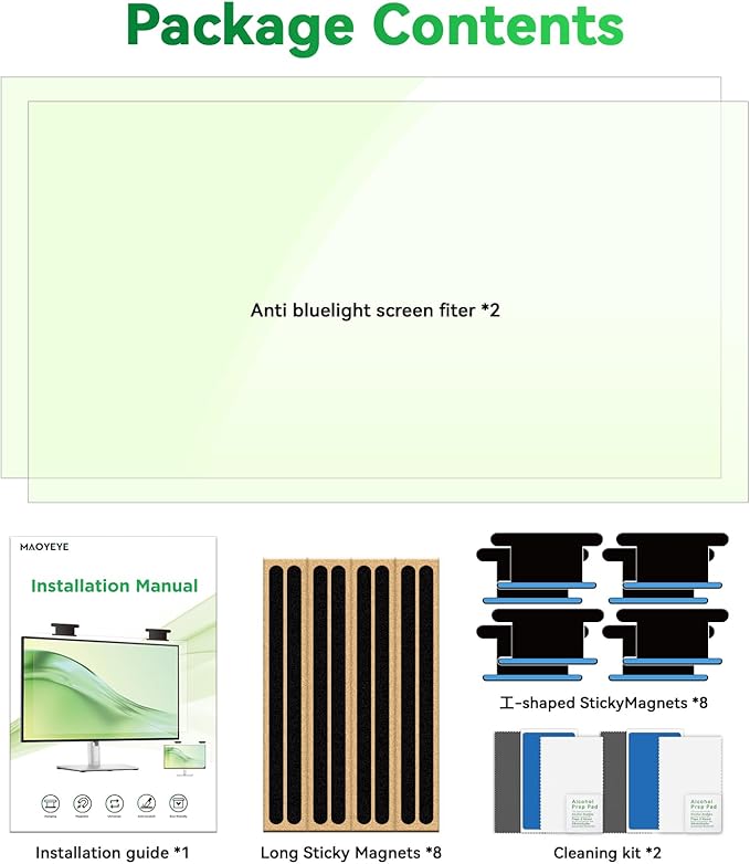 [2 Pack] Magnetic 24 Inch Computer Anti Blue Light Screen Protector for 16:9 Aspect Ratio Widescreen Monitor, Hanging Eye Protection Anti-Glare Light Screen Protector, Removable 24 in Protective Film