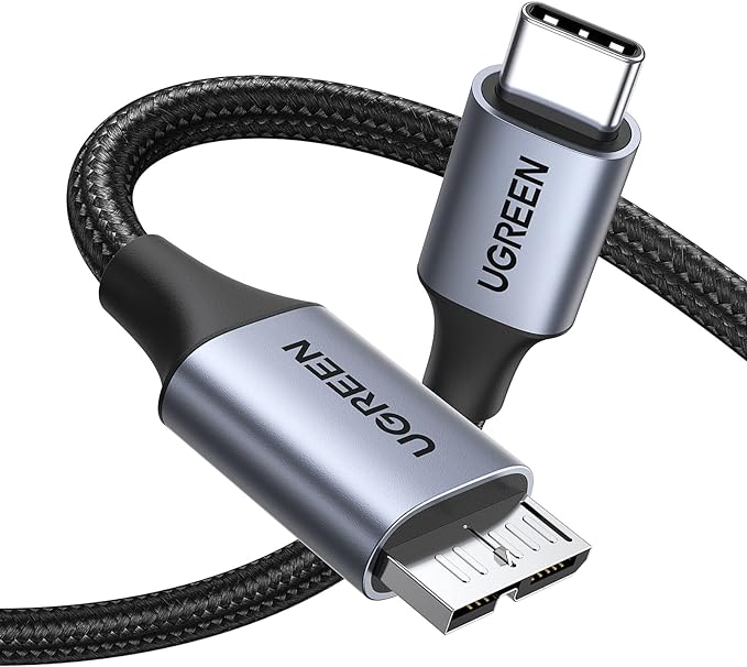 UGREEN 10 Gbps Micro B to USB C Hard Drive Cables, 10FT USB C to Micro B, External Hard Drive Cable Compatible with MacBook Pro/Air, iPad/Tablet, iPhone, Samsung Galaxy S24, WD Seagate etc