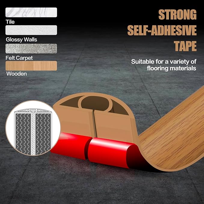 Floor Cord Cover Self Adhesive Cord Hider,3.3FT Cable Management, Extension Strip Protector for Wires, Prevent Cable Trips for Offices, Gyms, Exhibitions Cavity:0.51"(W) x 0.3"(H) Brown Wood