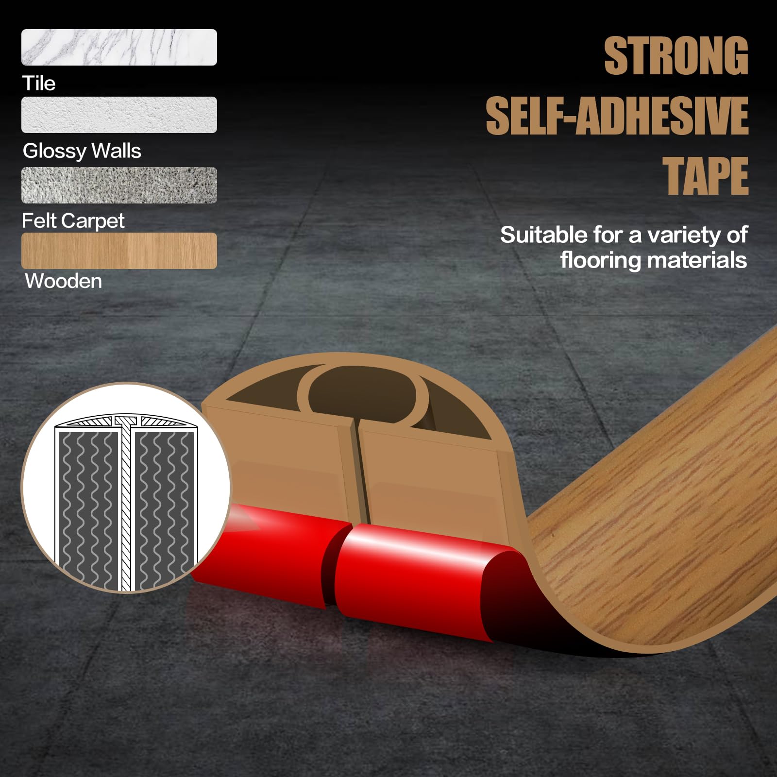 Floor Cord Cover Self Adhesive Cord Hider,3.3FT Cable Management, Extension Strip Protector for Wires, Prevent Cable Trips for Offices, Gyms, Exhibitions Cavity:0.39"(W) x 0.27"(H) Brown Wood
