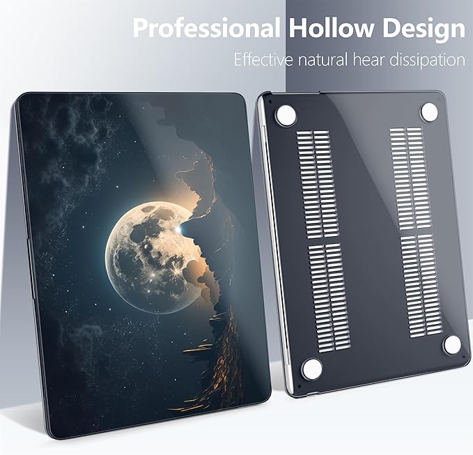 Batianda Premium Case for New MacBook Air 15 inch 2025 2024 2023 with M4 M3 M2 Chip, Designed Black Protective Plastic Hardshell & Keyboard Cover & Screen Protector, Moon in Sky