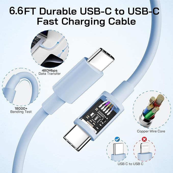 30W USB C i Phone 16 15 Charger Fast Charging, 2PACK Wall Charger for iPhone 16 15 Pro Max Charger Cord 6.6FT Fast Type C Charger Block for iPhone 16/16 Pro/15 Plus/15 Pro/15 Pro Max, iPad Pro, Blue