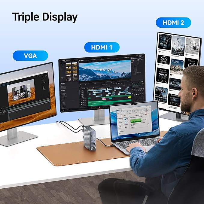 ACASIS USB C Docking Station Dual Monitor, 16-in-1 Laptpop Docking Station with 2* HDMI,VGA,2.5G Ethernet,SD/TF10Gbps USB-C 3.1,3.5mm Audio,PD100W,USBC Hub for MacBook/Dell/Lenovo/HP/ThinkPad (Sliver)
