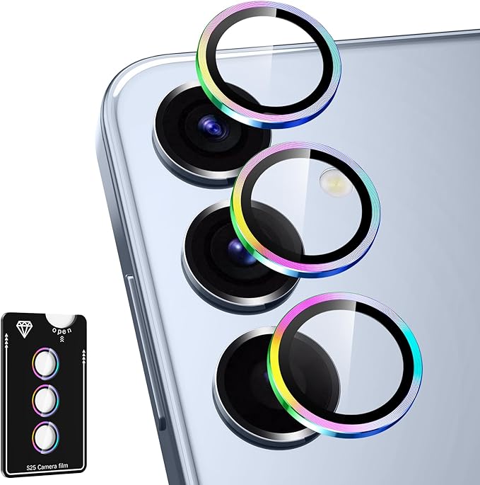 for Samsung Galaxy S25 Camera Lens Protector, Individual Metal Ring Tempered Glass Lens Cover, [Strong Adsorption] Scratch Resistant Ultra-Thin HD Clear Lens Cover, 1 Set-Colorful