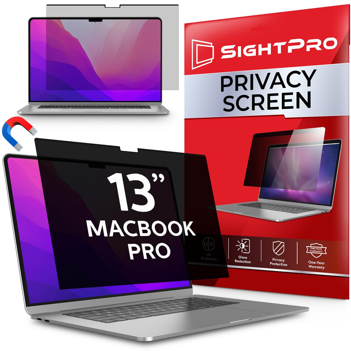 SightPro Magnetic Laptop Privacy Screen 13.3 Inch 16:9 - Patented Removable Laptop Privacy Filter Shield and Protector