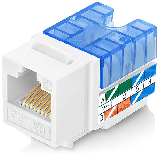 Everest 90° Angled RJ45 Cat5e Keystone Jacks 50-Pack in White - Slim Profile Female RJ45 Connectors - Cat 5e Keystone Jack - Compatible with 90° Angled Speed Termination Tool - easyJACK (B094WB91H3)