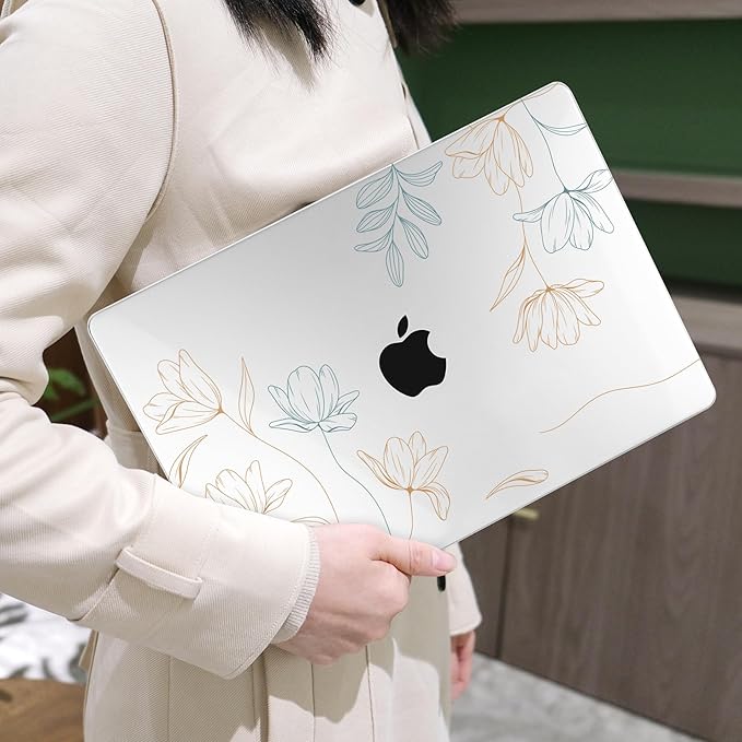MEEgoodo for M4/M3/M2 MacBook Air 15.3 inch Case 2025 2024 2023, Case Fit Model (A3241/A3114/A2941) for MacBook Air 15 inch, Laptop Hard Shell with Keyboard Cover, Engraving Floral