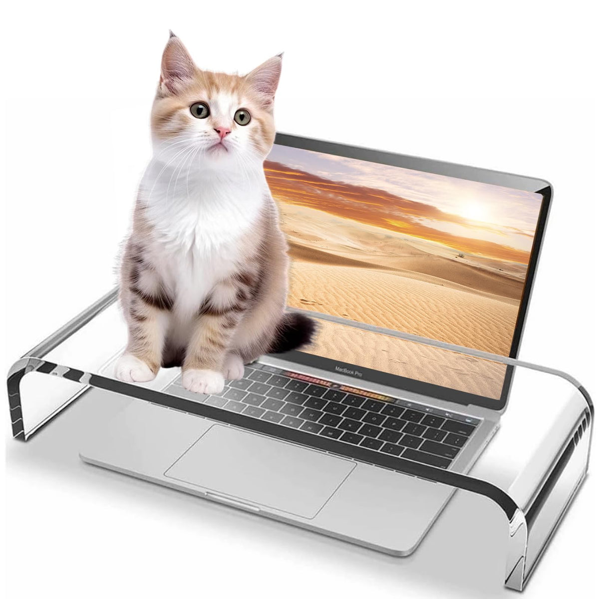 VAOLLO 2 Pack Computer Monitor Riser with keyboard cover Anti-Cat, Dual Monitor Stand Riser, Multimedia Desktop Stand for Dual Monitors/Laptop/Flat Screen TV (20"+14")