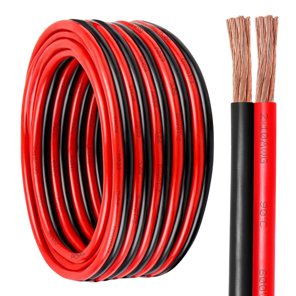 10 Gauge Wire 2 Conductors Copper Wire, 10 AWG Battery Cable Oxygen Free Copper Wire for Solar Panel, Automotive, Trailer, RV and Speaker (10 Gauge 20FT)